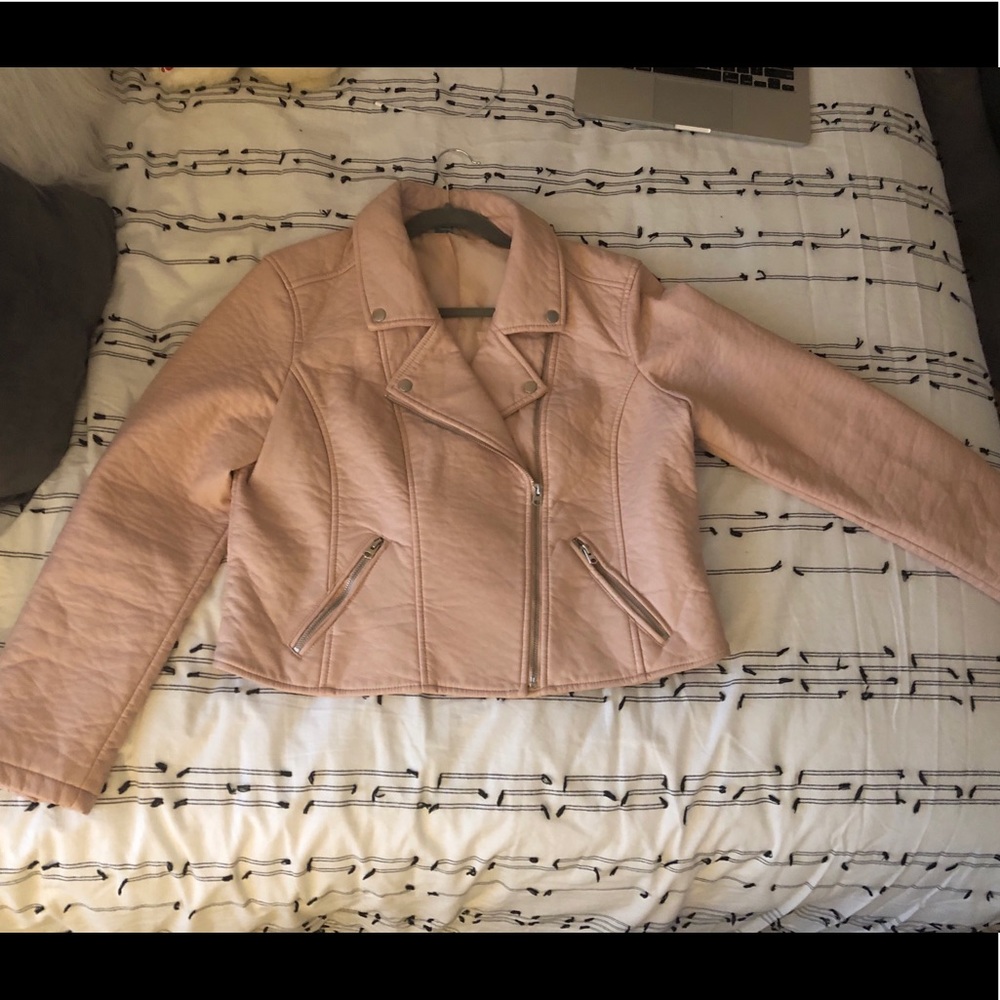 Light Pink Belle + Sky Faux Leather Moto Jacket